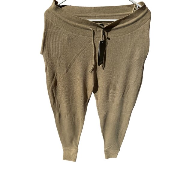 NWT Nasty Gal Womens Ribbed Knit Joggers With Drawstring Waist Beige Size L - Picture 7 of 11